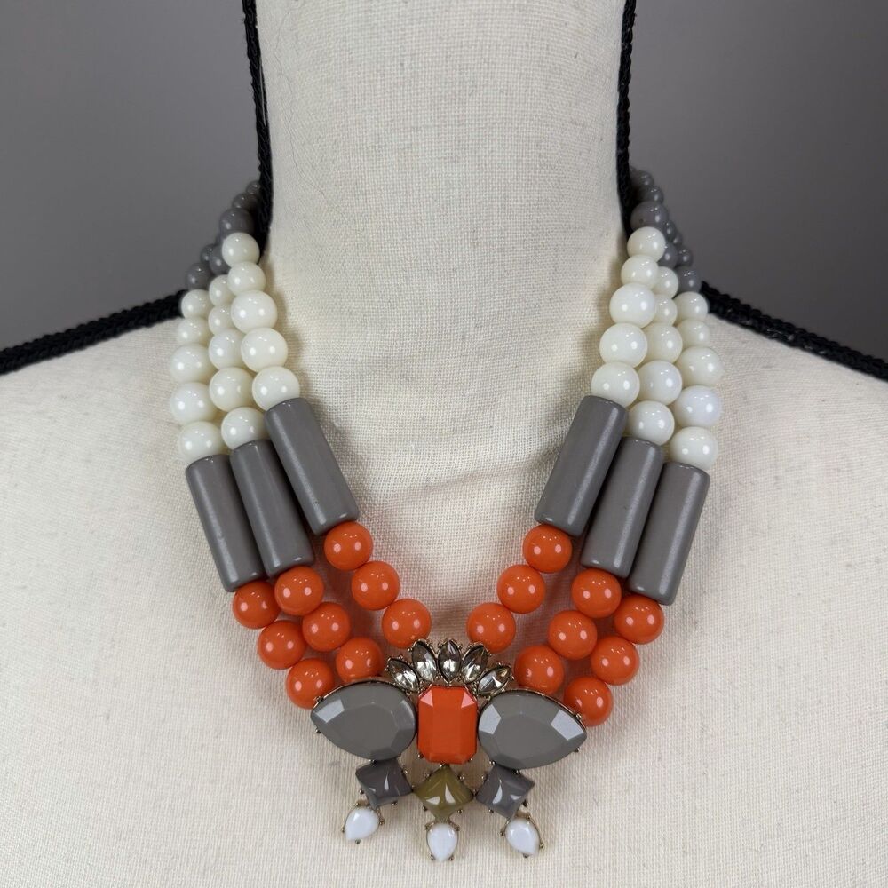 Vintage Multi-strand Chunky Runway Style Orange Resin Statement Necklace